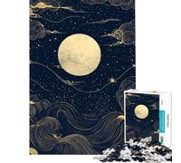 Puzzle de 1000 pièces pour Adultes et Adolescents Ciel Nocturne et Lune dorée Jeu Amusant et Stimulant Cadeau d'anniversaire Unique (38x26cm)