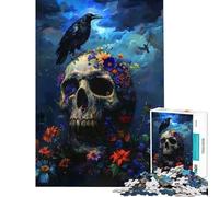 Puzzle de 1000 pièces pour Adultes et Adolescents Corbeau crâne Fleurs Un Jeu de réflexion Stimulant Amusant et Humoristique à partir de 14 Ans (38x26cm)