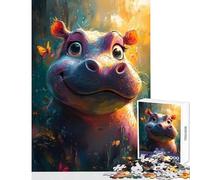 Puzzle de 1000 pièces pour Adultes et Adolescents Hippopotame Souriant avec des Papillons Jeu éducatif Cadeau pour Femmes et Hommes Apprentissage et éducation (50x75cm)