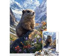 Puzzle de 1000 pièces pour Adultes et Adolescents Marmotte dans Une Prairie de Montagne Jeu Manuel pour Toute la Famille Jouet à Monter soi-même Cadeau Original d'anniversaire ou de Noël (50x75cm)