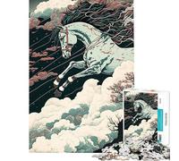 Puzzle de 1000 pièces pour Adultes et Adolescents Motif Cheval Ukiyo-e Style Japonais et Chinois Jeu Familial Difficile idéal comme Cadeau (Taille 38x52cm)
