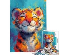 Puzzle de 1000 pièces pour Adultes et Adolescents Petit Tigre Heureux Décoration Murale Amusante et Originale Cadeau d'anniversaire Unique (50x75cm)