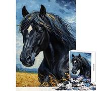 Puzzle de 1000 pièces pour Adultes et Adolescents Portrait de Cheval Noir Jeu éducatif Cadeau pour Femmes et Hommes Apprentissage et éducation (38x52cm)