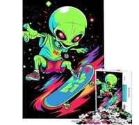 Puzzle de 1000 pièces pour Adultes et Adolescents Puzzle Alien Vert en Skateboard Jeu de Construction de 1000 pièces Jeu d'analyse et de logique Stimulant Cadeau (50x75cm)