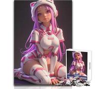 Puzzle de 1000 pièces pour Adultes et Adolescents, représentant Une Fille d'anime en Costume Blanc et Rose Jeu éducatif, Analyse et logique, œuvre d'art, Cadeau Dimensions : 38x52cm