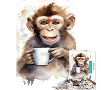 Puzzle de 1000 pièces pour Adultes et Adolescents Singe à l'heure du café Jeu intellectuel et Relaxant Anti-Stress Idée Cadeau (Dimensions 38x26cm)