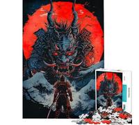 Puzzle de 1000 pièces pour Adultes et Adolescents Thème Samurai Moon Red Jeu de Puzzle Japonais Relaxant pour Adolescents Décoration intérieure Interaction Parent-Enfant (Dimensions 38x26cm)