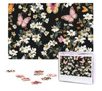 Puzzle de 1000 pièces pour adultes et familles - Puzzle stimulant pour soirées de jeu - Différents papillons et marguerites - Pièces de puzzle en bois personnalisées - 75 x 50 cm
