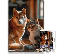 Puzzle de 1000 pièces pour Adultes et Leurs compagnons à Quatre Pattes Chien et Chat Détendez-Vous Pendant Vos Moments de Loisirs Découpe Nette et sans Couture Dimensions:38x26cm