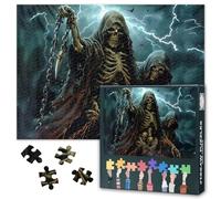 Puzzle de 1000 pièces pour adultes et puzzles - Deux squelettes d'art gothique sombre, design de squelette étrange, puzzle pour adultes de qualité supérieure - 70 x 50 cm