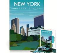 Puzzle de 1000 pièces pour Adultes État de New York Art et Voyage Jeu d'articulation Amusant et Stimulant Défi Intelligent Jeu Calme et divertissant Cadeau d'anniversaire ou Loisir (38x52cm)
