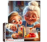 Puzzle de 1000 pièces pour adultes, étudiants, grand-mère et petite-fille faisant des crêpes dans la cuisine, scène de famille heureuse, couleurs vives, décoration d'intérieur, taille 50,8 x 68,6 cm