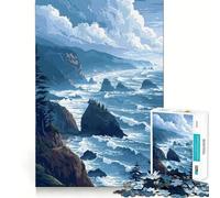 Puzzle de 1000 pièces pour Adultes Falaises de l'océan Pacifique Nord-Ouest Pixel Art Découpe Parfaite Jeu de Concentration pour Un Moment de détente et de détente Cadeau ou de Loisir