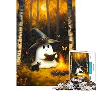 Puzzle de 1000 pièces pour Adultes Fantôme lisant Autour d'un feu de Camp avec Un Chat Défi éducatif Une œuvre d'art Jouet Anti-Stress pour Les 14 Ans et Plus (38x52cm)
