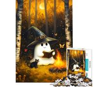 Puzzle de 1000 pièces pour Adultes Fantôme lisant Autour d'un feu de Camp avec Un Chat Défi éducatif Une œuvre d'art Jouet Anti-Stress pour Les 14 Ans et Plus (38x26cm)