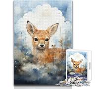 Puzzle de 1000 pièces pour Adultes - Faon à l'aquarelle - Apaisant et Relaxant - Assemblage précis - Dimensions:38x52cm