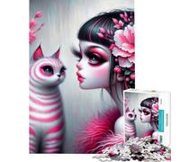 Puzzle de 1000 pièces pour Adultes fée Gothique Rose et Chat activités Amusantes à la Maison décoration Artistique Jeux relaxants Convient aux 14 Ans et Plus (50x75cm)