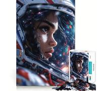Puzzle de 1000 pièces pour Adultes Femme Astronaute avec Casque Spatial Découpe de qualité supérieure Jeu Intelligent Activité ludique et apaisante Cadeau d'anniversaire Jeu Artistique (38x26cm)