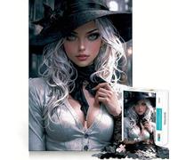 Puzzle de 1000 pièces pour Adultes : Femme aux Cheveux Blancs et Chapeau Jeu de mémoire et de réflexion Découpe Fine,Finitions Haut de Gamme Un Moyen captivant de Passer Le Temps (38x52cm)