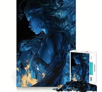 Puzzle de 1000 pièces pour Adultes Femme aux Cheveux Bleus avec du feu Jeu de réflexion, pour se détendre,Cadeau d'anniversaire Amusant (38x26cm)