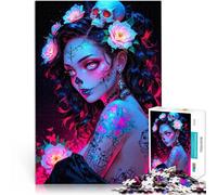Puzzle de 1000 pièces pour Adultes Femme crâne avec Tatouages Compétition de Vitesse Manuelle Décoration Parfaite 50x70cm