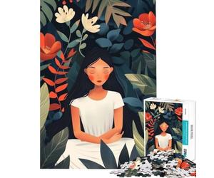 Puzzle de 1000 pièces pour Adultes Femme dans Un Cadre Floral Serein Puzzle de 1000 pièces Jouet Anti-Stress Améliore la mémoire Cadeau Unique pour Un Anniversaire ou Noël (38x52cm)