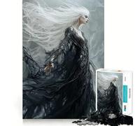Puzzle de 1000 pièces pour Adultes : Femme en Robe Noire et Cheveux Blancs Idéal pour se détendre,s'entraîner et Jouer Emboîtement Parfait,Aucune pièce ne se détache Cadeau Unique pour soulager