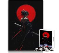 Puzzle de 1000 pièces pour Adultes - Femme samouraï avec Lune Rouge - Jeu éducatif et Amusant pour Toute la Famille - Cadeau Artistique - Dimensions : 38x52cm