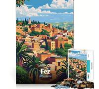 Puzzle de 1000 pièces pour Adultes,Fès,Maroc,Affiche de Voyage,découpe Premium,Jeu Stimulant,Divertissement,Temps Libre,décoration de Noël (38x52cm)