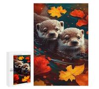 Puzzle de 1000 pièces pour Adultes - Feuille d'érable et Loutre - Paysages d'automne fantastiques avec Animaux - Puzzle Amusant et Stimulant, idéal pour Les soirées Jeux - 38 x 52 cm
