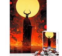 Puzzle de 1000 pièces pour Adultes Figurine cornue avec épée dans Un Paysage de feu Jeu éducatif Idée Cadeau pour Un Père Noël Secret Jeu Familial Anti-Stress Dimensions 38x52cm