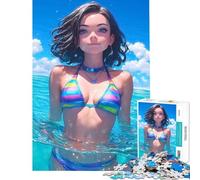 Puzzle de 1000 pièces pour Adultes Fille à la Plage en Bikini Arc-en-Ciel Jeu Difficile et Stimulant Cadeau Anti-Stress pour Femmes À partir de 14 Ans 38x52cm