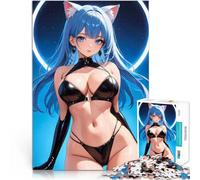 Puzzle de 1000 pièces pour Adultes Fille-Chat animée en Lingerie en Latex Noir Jeu intellectuel Jeu de défi Unique 38x52cm