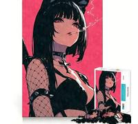 Puzzle de 1000 pièces pour Adultes Fille Chat Gothique samouraï fumeuse (50x75cm), Jeu de réflexion, Cadeau créatif et de précision pour renforcer Les Liens familiaux