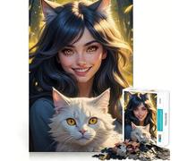 Puzzle de 1000 pièces pour Adultes Fille-Chat Jeu de réflexion créatif et Relaxant Cadeau de Noël apaisant (38x26cm)