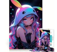 Puzzle de 1000 pièces pour Adultes Fille d'anime à Capuche de Lapin Jeu de logique Découpe de précision Bords Lisses pour Les réunions de Famille (50x75cm)