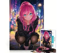 Puzzle de 1000 pièces pour Adultes Fille d'anime dans Un Paysage Urbain Nocturne Jeu de réflexion avec découpe de précision et Bords Lisses Un défi Amusant pour Passer Le Temps (50x75cm)