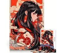 Puzzle de 1000 pièces pour Adultes : Fille d'anime en Kimono à Motifs Floraux Idéal pour développer sa logique s'évader en Toute tranquillité et Offrir Un Cadeau de Noël Unique grâce à Ses Bords Nets