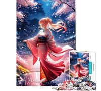 Puzzle de 1000 pièces pour Adultes Fille d'anime en Kimono sous Les cerisiers en Fleurs Jeu éducatif de 1000 pièces Décoration Parfaite Jeu Stimulant et Convivial en Famille (50x75cm)
