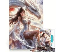 Puzzle de 1000 pièces pour Adultes Fille d'anime et Dragon Blanc Jeu de logique,découpe de précision,Bords Lisses pour Les réunions de Famille (38x52cm)
