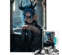 Puzzle de 1000 pièces pour Adultes Fille démon aux Cheveux Bleus Assise Jeu Impossible Jeu éducatif Idée Cadeau Apprentissage et éducation (Dimensions 75x50cm)