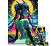 Puzzle de 1000 pièces pour Adultes Fille démon néon Casse-tête apaisant et évasion pour Les vœux du Père Noël (38x26cm)