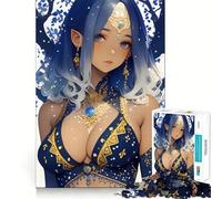 Puzzle de 1000 pièces pour Adultes Fille Elfe aux Cheveux Bleus Style Anime Jeu Amusant et logique Loisirs et Divertissement Illustration de Noël (38x26cm)