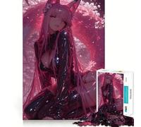 Puzzle de 1000 pièces pour Adultes Fille renarde Anime dans Un décor de Fleurs Roses Jeu de réflexion Stimulant,découpe Nette,alignement Parfait,activité Amusante en Famille Le Soir (38x26cm)