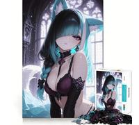 Puzzle de 1000 pièces pour Adultes Fille renarde Anime dans Un décor Gothique Jeu de réflexion Stimulant,découpe Nette,alignement Parfait,activité Amusante en Famille Le Soir (50x75cm)