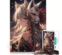 Puzzle de 1000 pièces pour Adultes Fille samouraï Anime avec Masque de Kitsune Défi Difficile Décoration de Meubles (50x75cm)