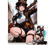 Puzzle de 1000 pièces pour Adultes : Fille Steampunk Anime avec Fusil 50x75cm, Un Casse-tête Relaxant et Amusant pour s'amuser et se détendre