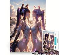 Puzzle de 1000 pièces pour Adultes Filles renardes au Coucher du Soleil (38x52cm) Découpe de Haute précision,Facile à Apprendre,idéal pour Toute la Famille