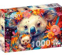 Puzzle de 1000 pièces pour adultes - Finition mate, doux au toucher, facile à assembler, ajustement serré, couleurs vives, service de pièces manquantes - Portrait de famille koala avec fleurs - par