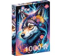 Enjoy-Puzzle - Puzzle 1000 pièces pour adultes - Loup magique Flower Fantasy Space - Finition mate